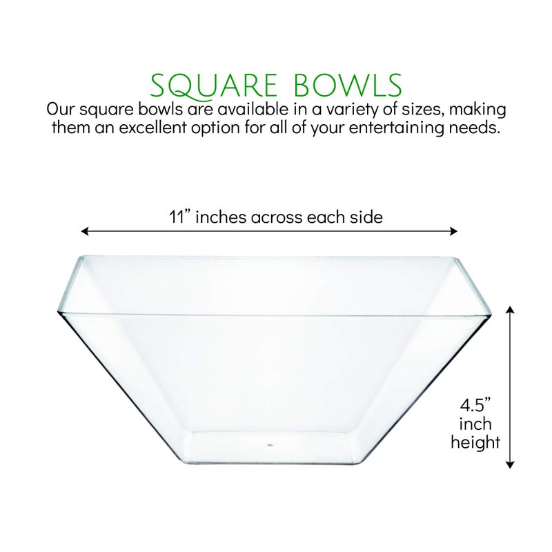 PLASTICPRO Disposable Square Plastic Extra Large Clear Serving Bowls Extra Heavy Duty for Party's Snack or Salad Bowl, Elegant Pack of 4 - Image 2